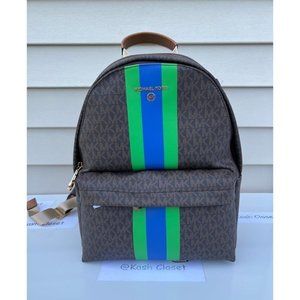 Michael Kors Backpack Medium Stripe Signature Logo Palm Green